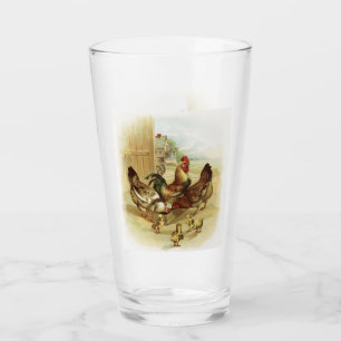 Vintage Art Farm Chickens Glass