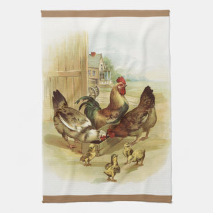 Vintage Art Farm Chickens Kitchen Towel