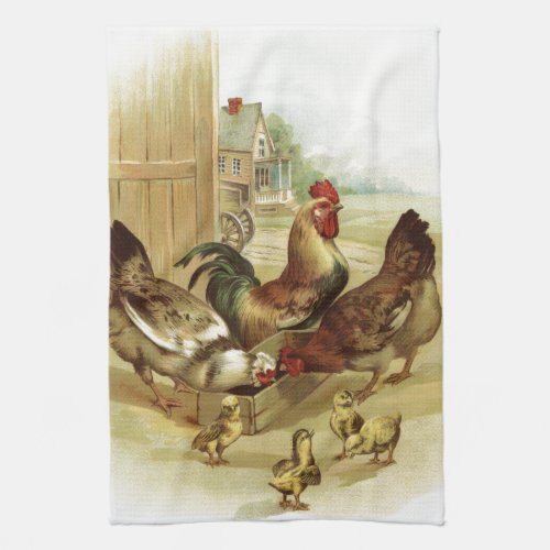 Vintage Art Farm Chickens Kitchen Towel