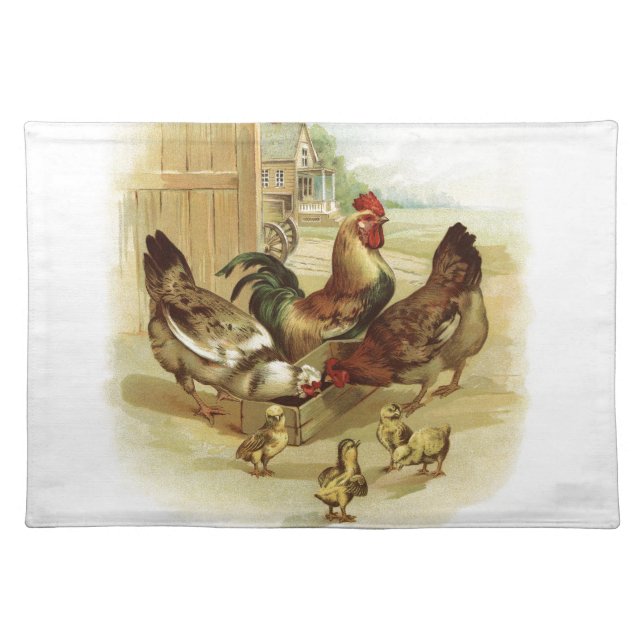 Vintage Art Farm Chickens Placemat (Front)