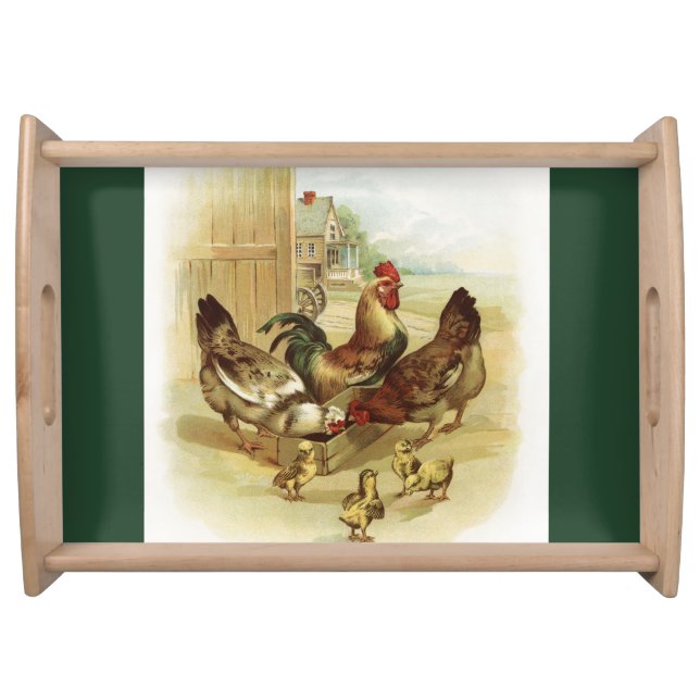 Vintage Art Farm Chickens Serving Tray (Front)