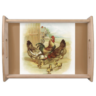Vintage Art Farm Chickens Serving Tray