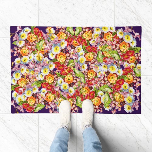 Vintage Art Floral Pattern Spring Flowers Primrose Doormat