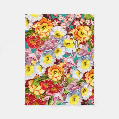 Vintage Art Floral Pattern Spring Flowers Primrose Fleece Blanket