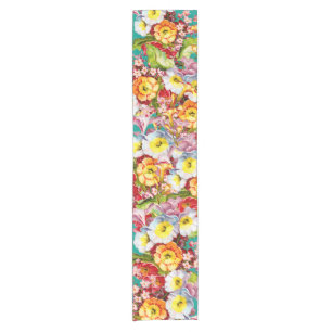 Vintage Art Floral Pattern Spring Flowers Primrose Short Table Runner