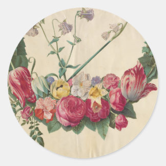 Vintage Art Floral Wreath Classic Round Sticker