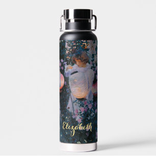Vintage Art Flowers Girls Lantern in Dusk Monogram Water Bottle