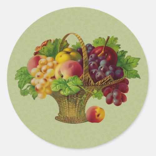 Vintage Art Fruit Basket  Classic Round Sticker