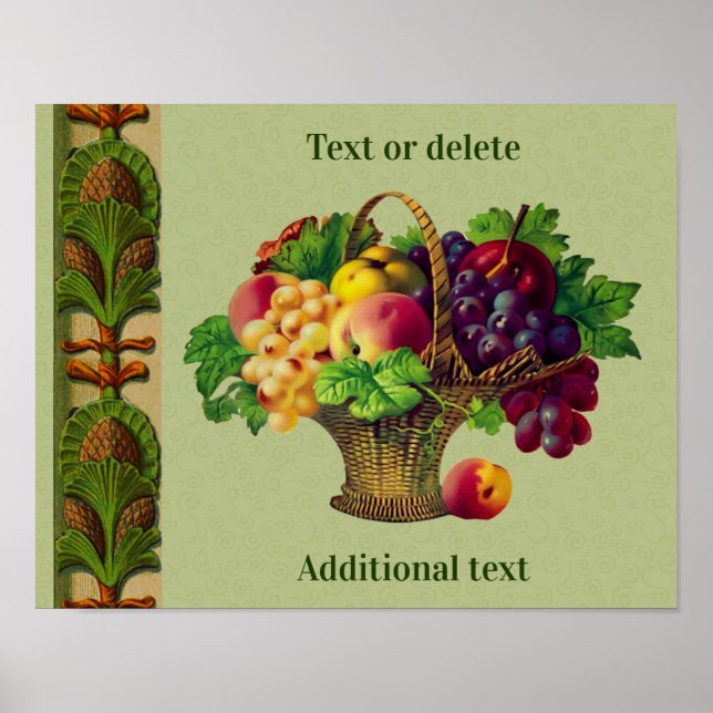 Vintage Art Fruit Basket Create Your Own Text Poster (Front)