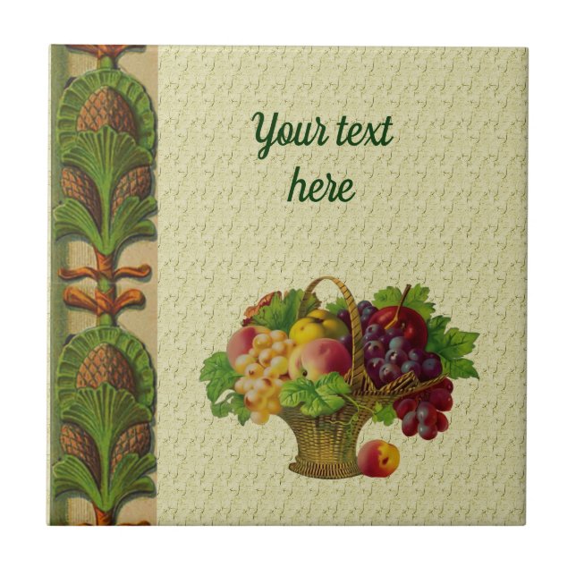 Vintage Art Fruit Basket Personalized Ceramic Tile (Front)