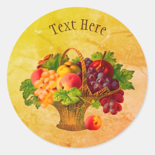 Vintage Art Fruit Basket Personalized Classic Round Sticker