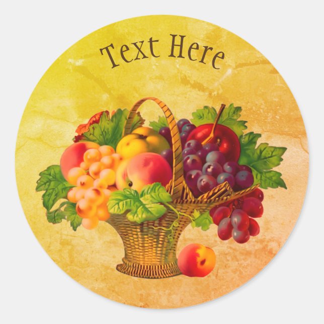 Vintage Art Fruit Basket Personalized Classic Round Sticker (Front)
