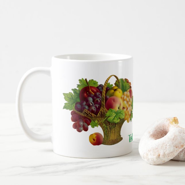 Vintage Art Fruit Basket Personalized Coffee Mug (With Donut)