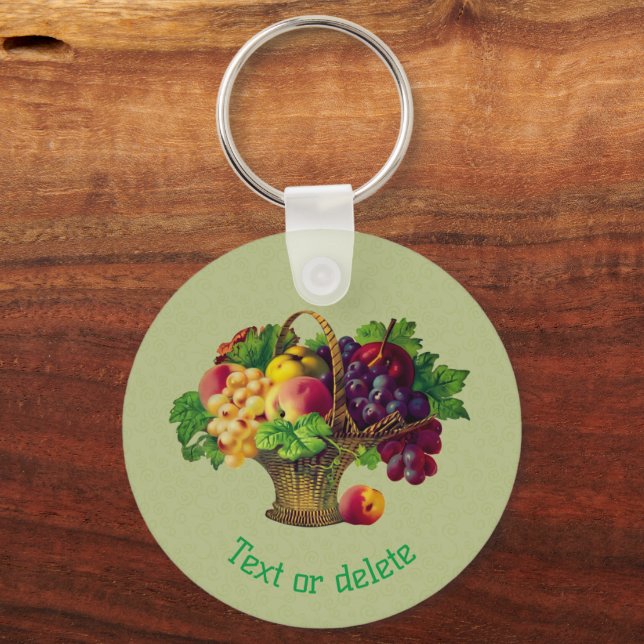Vintage Art Fruit Basket Personalized Keychain (Front)