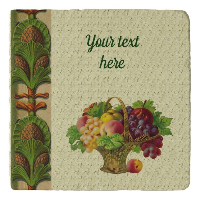 Vintage Art Fruit Basket Personalized Trivet (Front)