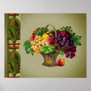 Vintage Art Fruit Basket Pineapple Border Poster