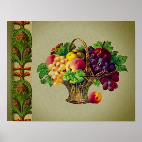 Vintage Art Fruit Basket Pineapple Border Poster