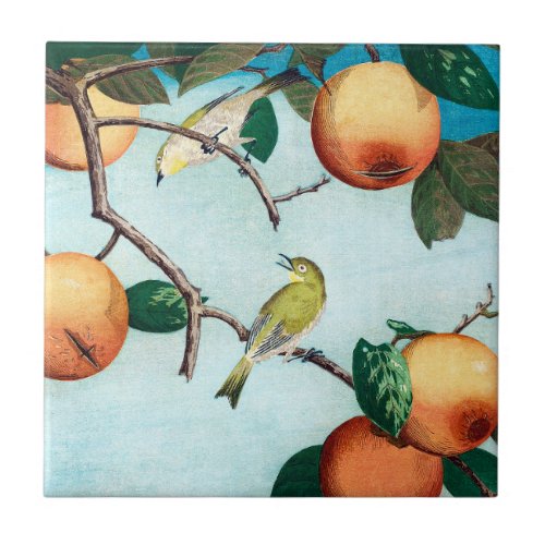 Vintage Art Fruit  Bird Custom Print Ceramic Tile