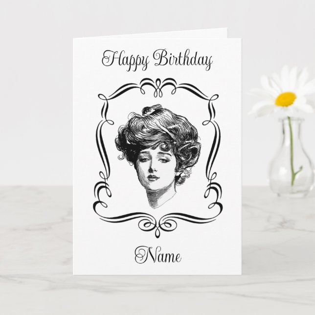 Vintage Art Gibson Girl Personalized Birthday  Card (Small Plant)