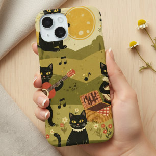Vintage Art Guitar Cat Lover iPhone 15 Case