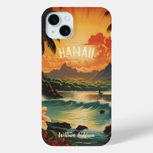Vintage Art Hawaii Beach Hawaiian Girl iPhone 15 Plus Case
