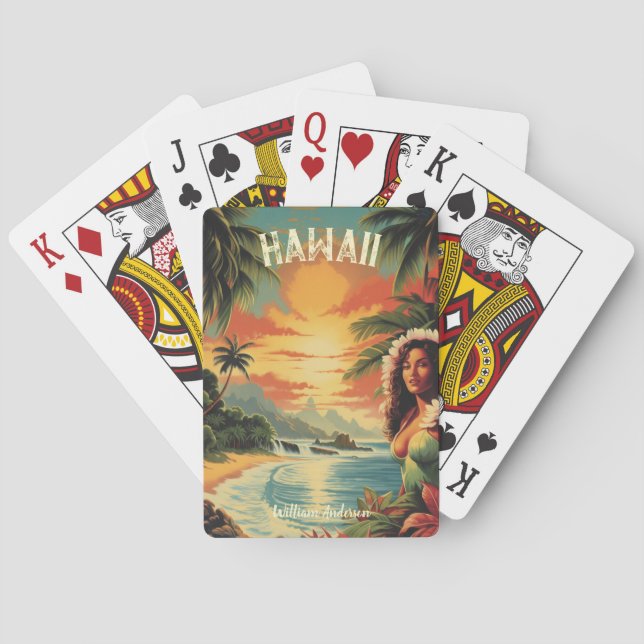 Vintage Art Hawaii Beach Hawaiian Girl  Poker Cards (Back)