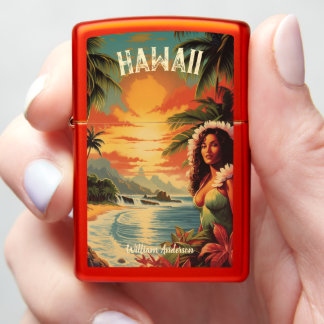 Vintage Art Hawaii Beach Hawaiian Girl Zippo Lighter