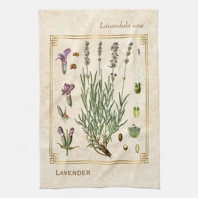 Vintage Art Herbal Lavender Flower Botanical Kitchen Towel (Vertical)