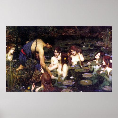 Vintage Art John W Waterhouse Hylas and Nymphs Poster