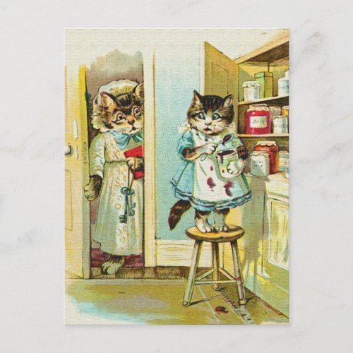 Vintage art Kitten caught stealing Postcard