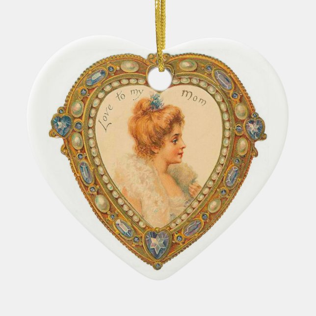 Vintage Art Love Mom Ceramic Ornament (Front)