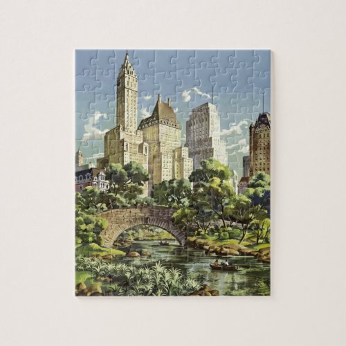 Vintage Art New York City Travel Illustration Jigsaw Puzzle