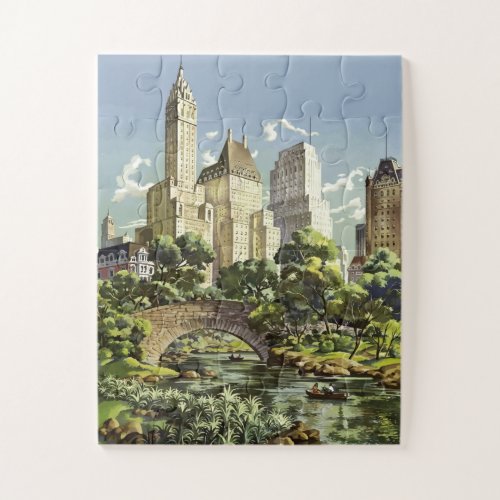 Vintage Art New York City Travel Illustration Jigsaw Puzzle