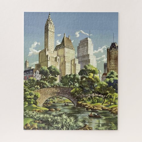 Vintage Art New York City Travel Illustration Jigsaw Puzzle