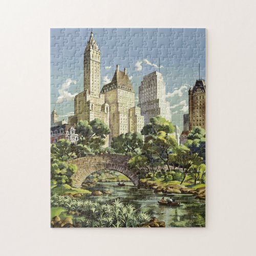 Vintage Art New York City Travel Illustration Jigsaw Puzzle