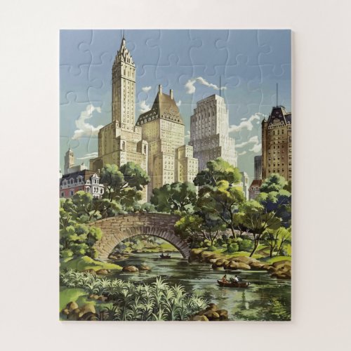 Vintage Art New York City Travel Illustration Jigsaw Puzzle