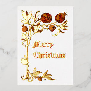 Vintage Art Nouveau 1886 Pomegranate Christmas Foil Holiday Card