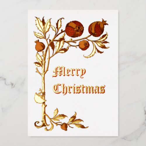 Vintage Art Nouveau 1886 Pomegranate Christmas Foil Holiday Card