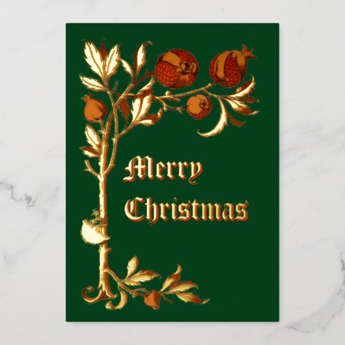 Vintage Art Nouveau 1886 Pomegranate Christmas Foil Holiday Card