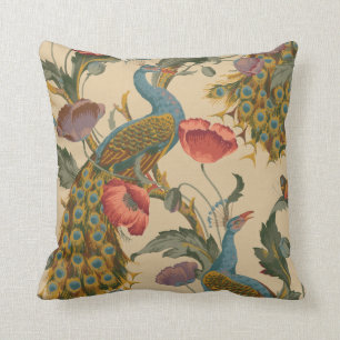 Vintage Art Nouveau 1890 The Peacock Pattern Throw Pillow