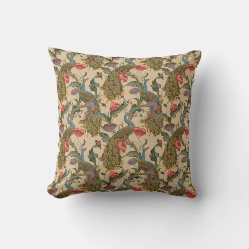 Vintage Art Nouveau 1890 The Peacock Pattern Throw Pillow