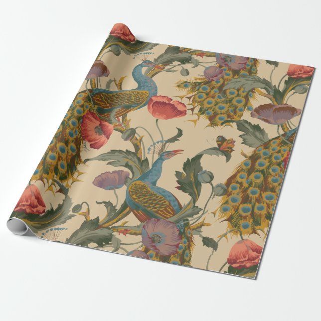 Vintage Art Nouveau 1890 The Peacock Pattern Wrapping Paper (Unrolled)