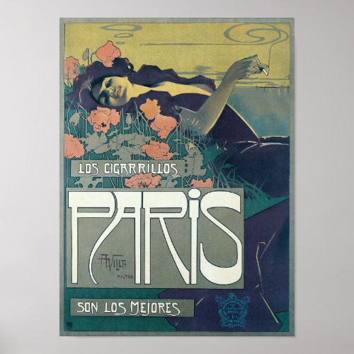 Vintage Art Nouveau 1901 Cigarrillos Paris Ad Poster