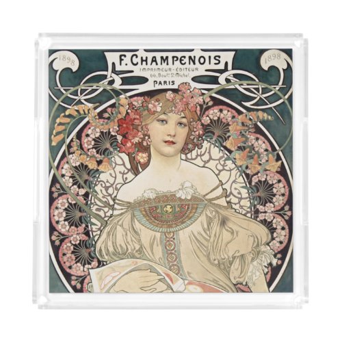 Vintage Art Nouveau Alphonse Mucha Art Painting Acrylic Tray