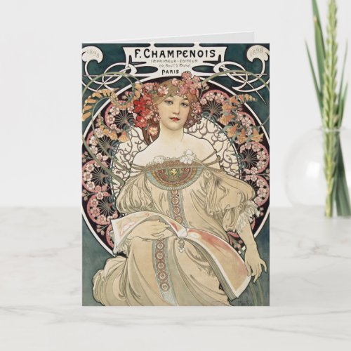 Vintage Art Nouveau Alphonse Mucha Art Painting Card
