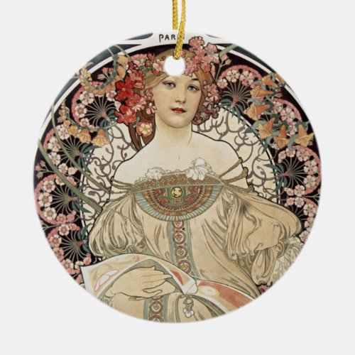 Vintage Art Nouveau Alphonse Mucha Art Painting Ceramic Ornament