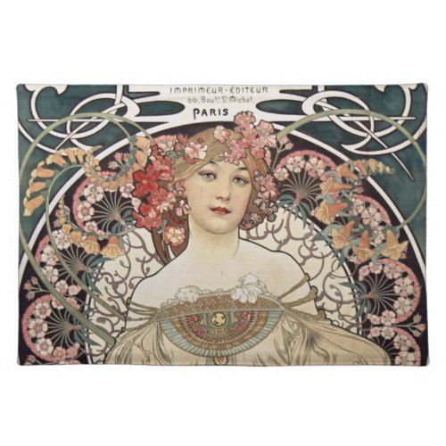 Vintage Art Nouveau Alphonse Mucha Art Painting Cloth Placemat