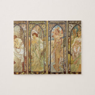 Vintage Art Nouveau Alphonse Mucha Art Painting Jigsaw Puzzle