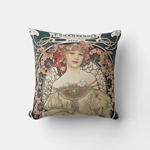 Vintage Art Nouveau Alphonse Mucha Art Painting Throw Pillow