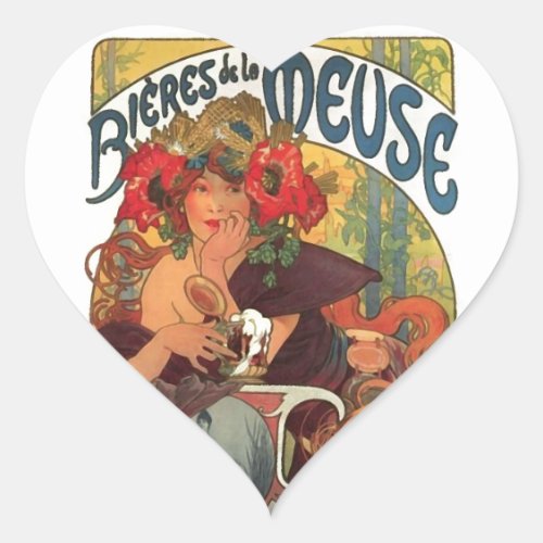 Vintage Art Nouveau Alphonse Mucha Heart Sticker